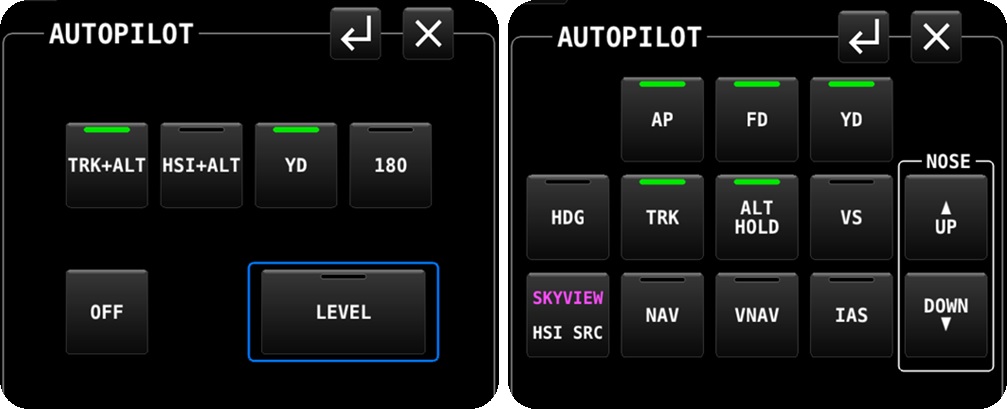 Simplified (left) and Expert (right) Autopilot Control Menus